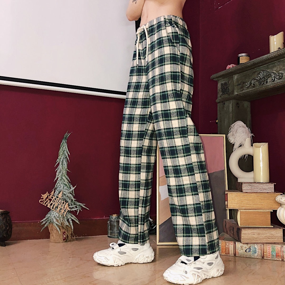 High waist plaid pants