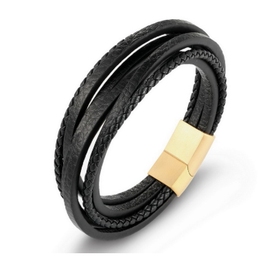 Fashion stainless steel chain leather bracelet