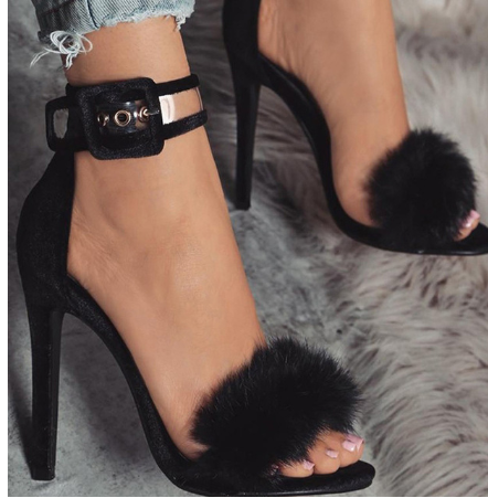 Rabbit fur with high heel sandals