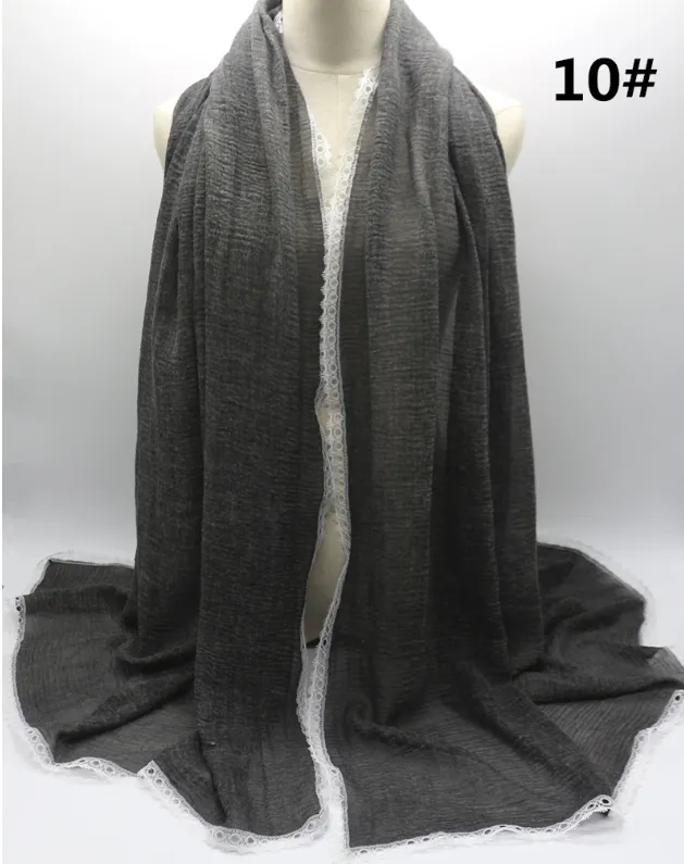 Cross Border Cotton Dirty Dye Solid Lace Scarf Dark Grey - Shop at LoveMi