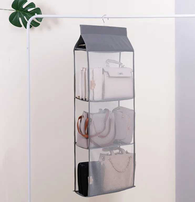 Foldable Hanging Multi-Layer Sundries Storage Rack 360 Degree Hanging Design - Grey
