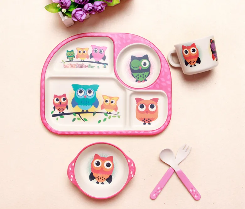 Baby Feeding Bowl Plate Dishes Fork Spoon Cup /Set - Owl