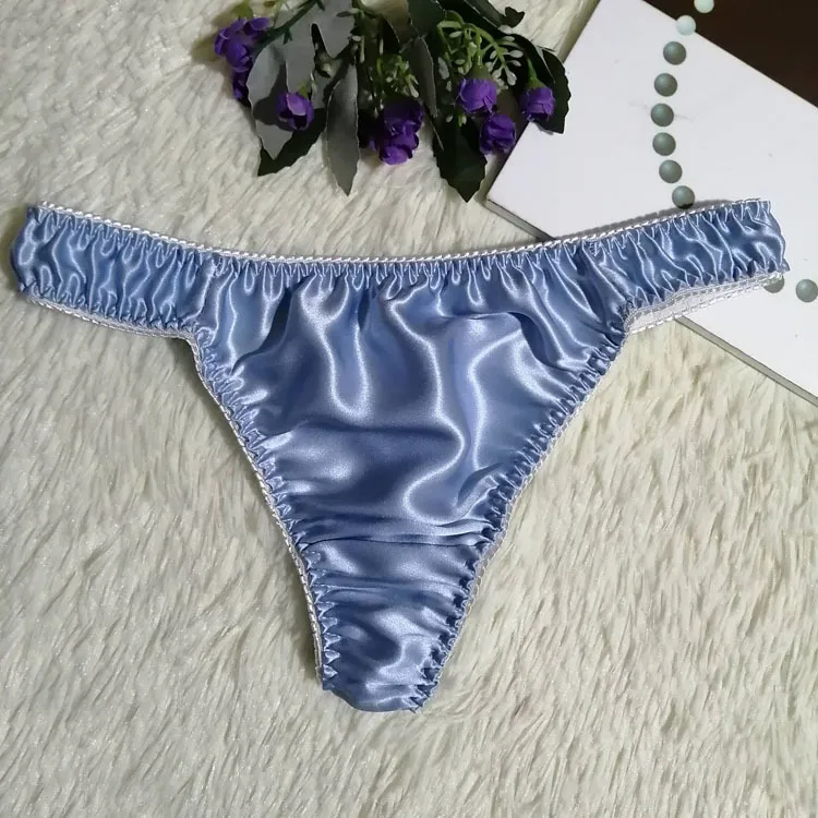 Sexy thong silk couple breathable panties - Women Blue
