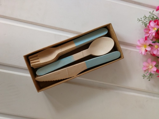 / set disposable wooden cutlery set Blue - Shop at LoveMi