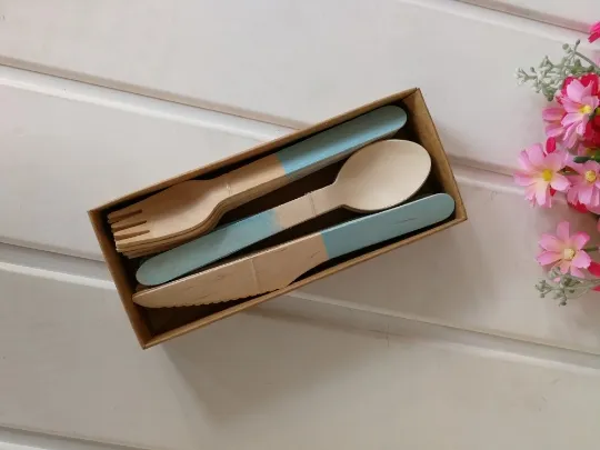 / set disposable wooden cutlery set Blue - Shop at LoveMi