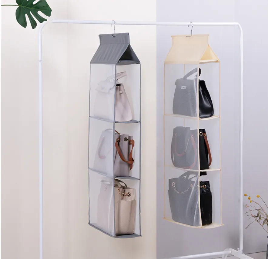 Foldable Hanging Multi-Layer Sundries Storage Rack 360 Degree Hanging Design - Grey 4 Layers