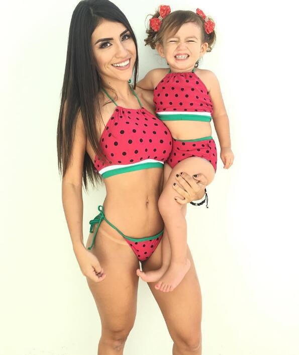 Printed polka dot halter split swimsuit