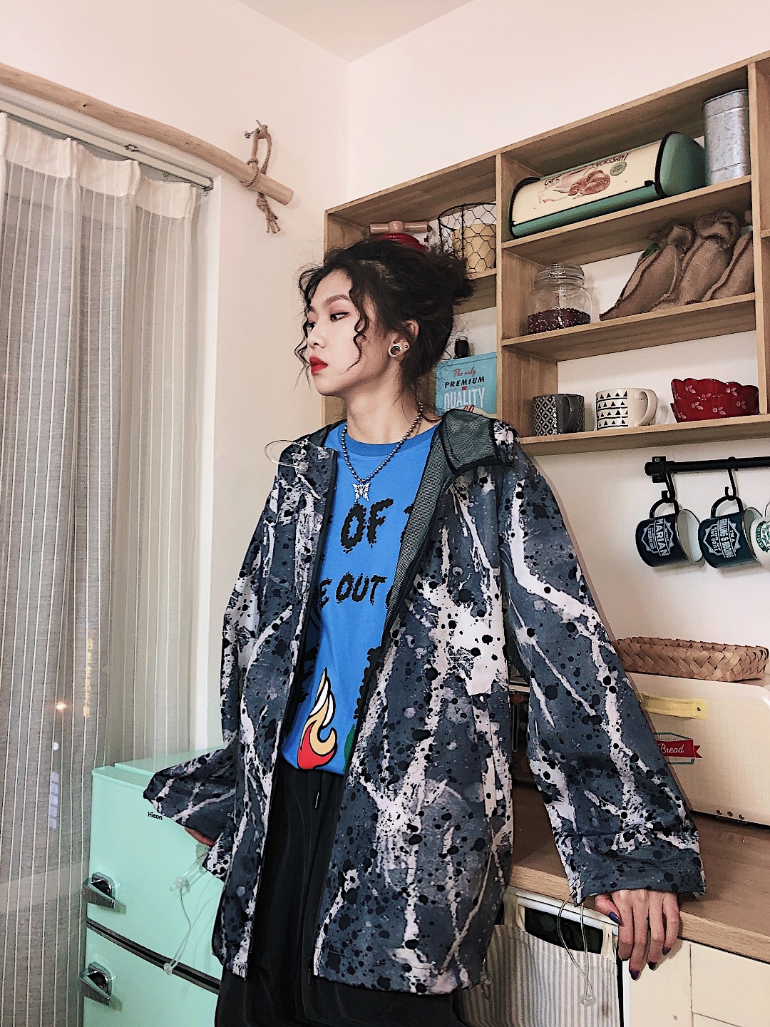 Splattered abstract hooded coat