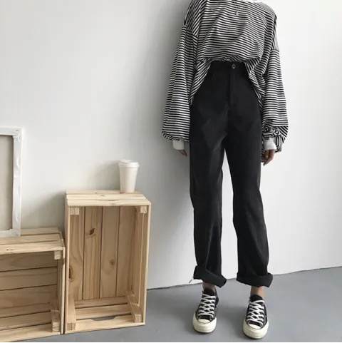 Corduroy casual pants Black - Shop at LoveMi