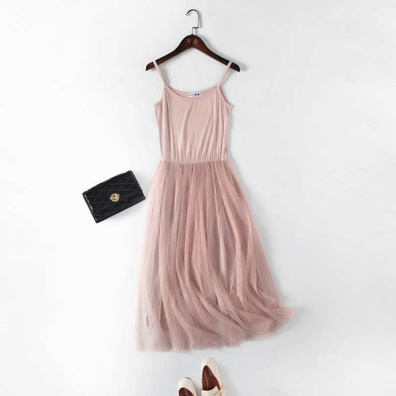 Lace Modal Strap Mesh Dress