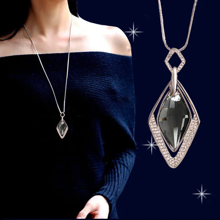 Grey Stone Exaggerated Pendant Crystal Necklace - Diamond