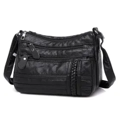 Fashion Women Soft Leather Shoulder Bag - Black - View 1