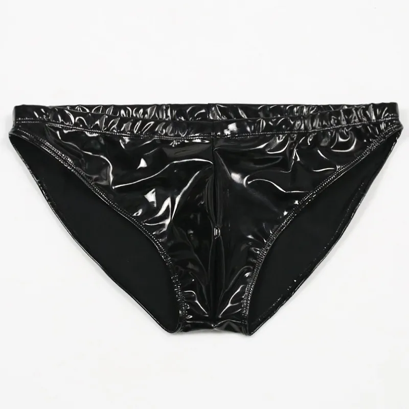 Men's Patented Shiny Latex Briefs - Black