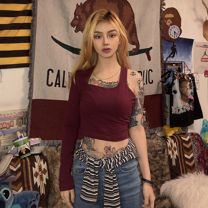 Out thin single sleeve design sense of personality trim top