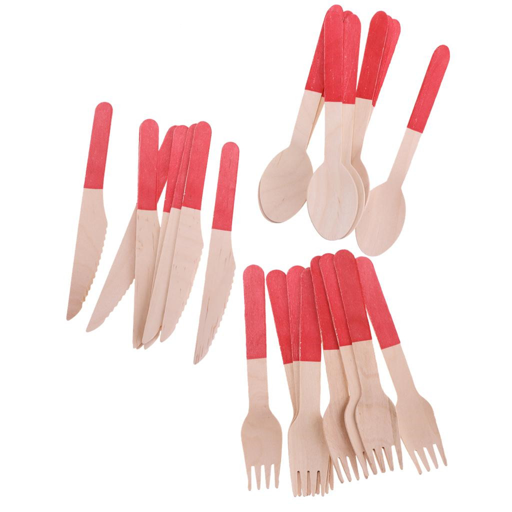 24pcs / set disposable wooden cutlery set