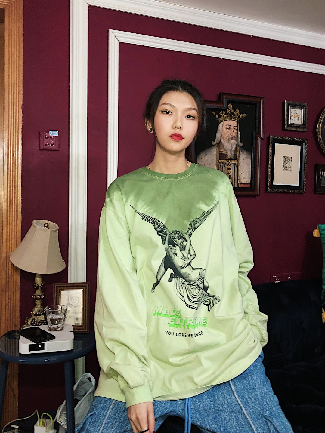 Angel print tie-dye sweater