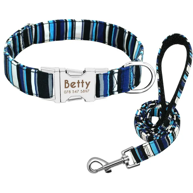 Cat Dog Collar Collar Lettering Anti lost Tag Small Large Dog Traction Rope Collar Bell Dog Tag Custom Stripe Set - Shop at LoveMi