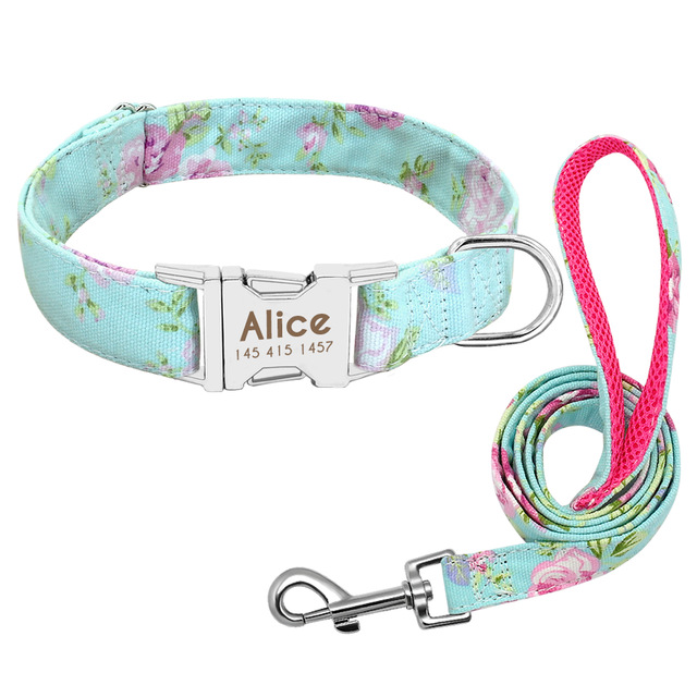 Cat Dog Collar Collar Lettering Anti lost Tag Small Large Dog Traction Rope Collar Bell Dog Tag Custom Mint Green Set - Shop at LoveMi