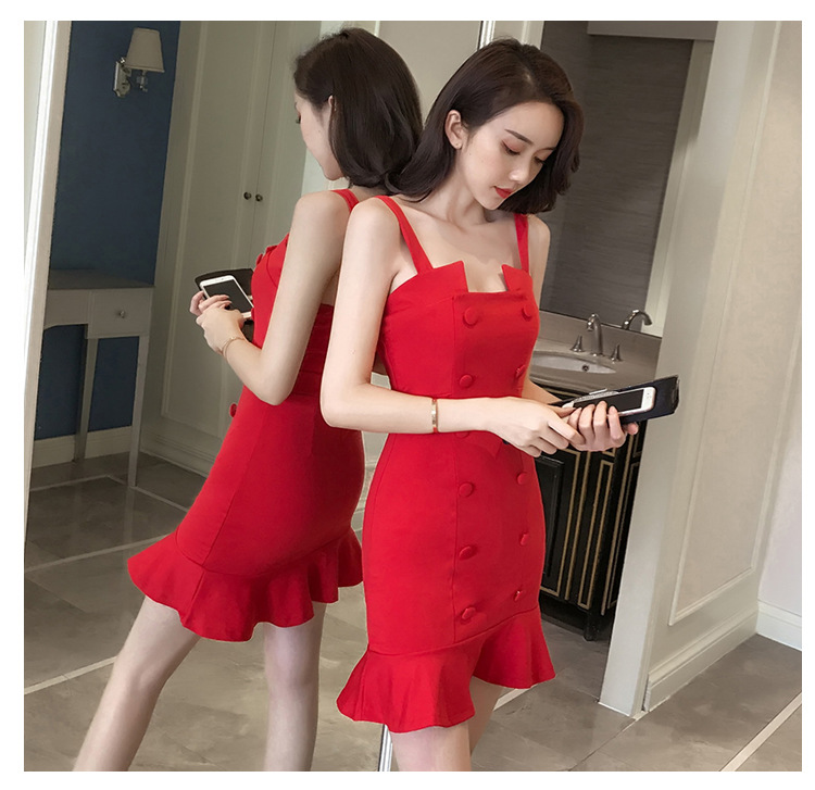 Double-breasted ruffled skirt