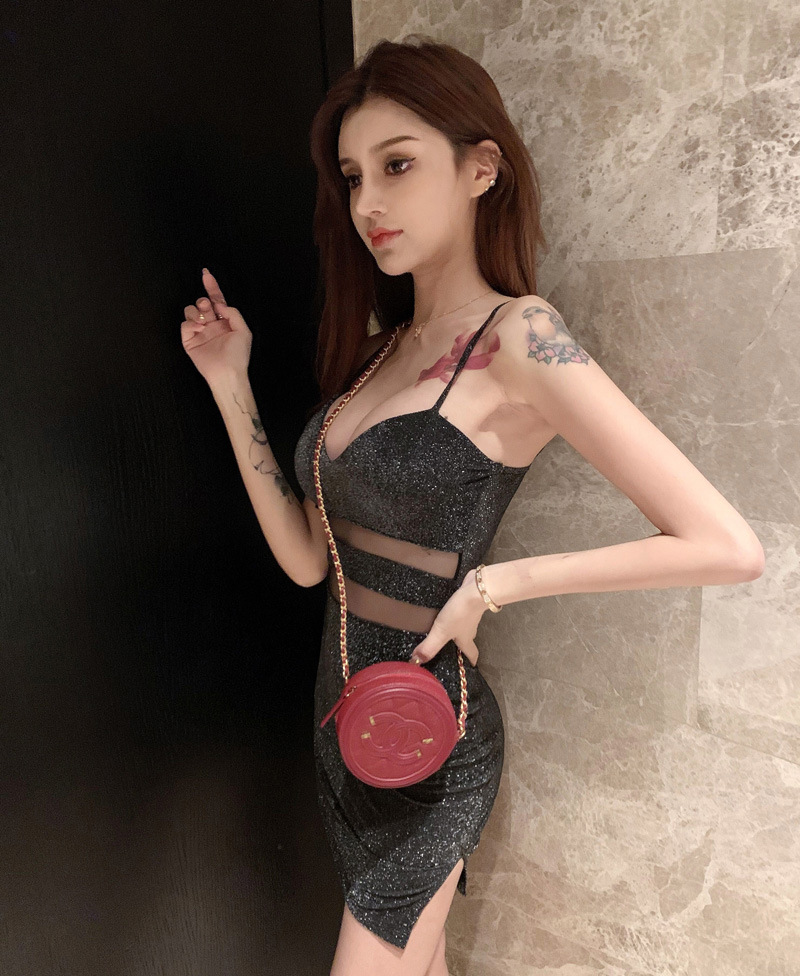 Mesh gauze suspender dress