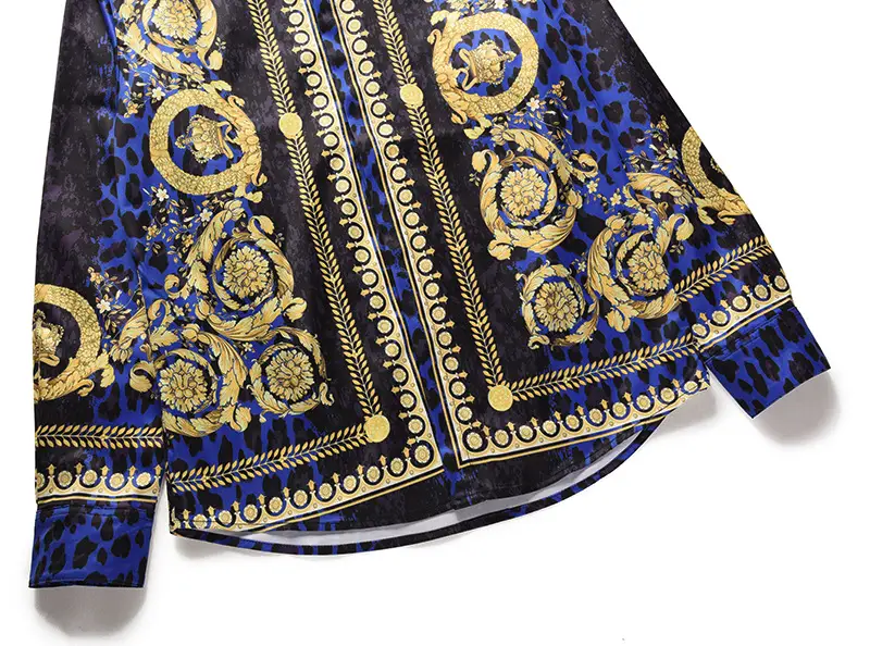 3D Blue Leopard Gold Striped Ethnic Flower Shirt