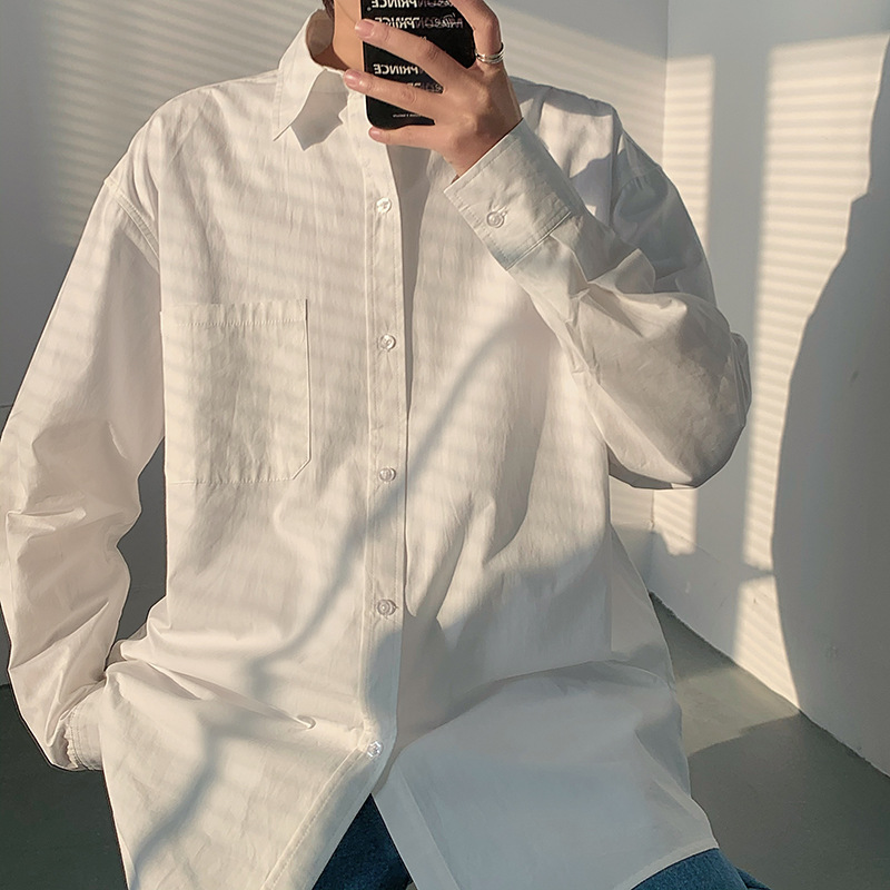 Solid color casual long sleeve couple shirt