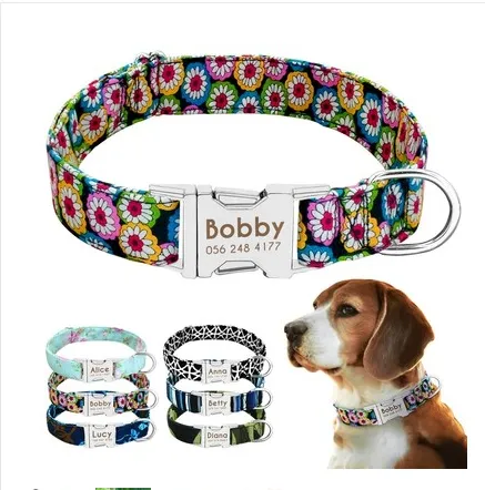 Cat Dog Collar Collar Lettering Anti lost Tag Small Large Dog Traction Rope Collar Bell Dog Tag Custom Bohemia Daisy - Shop at LoveMi