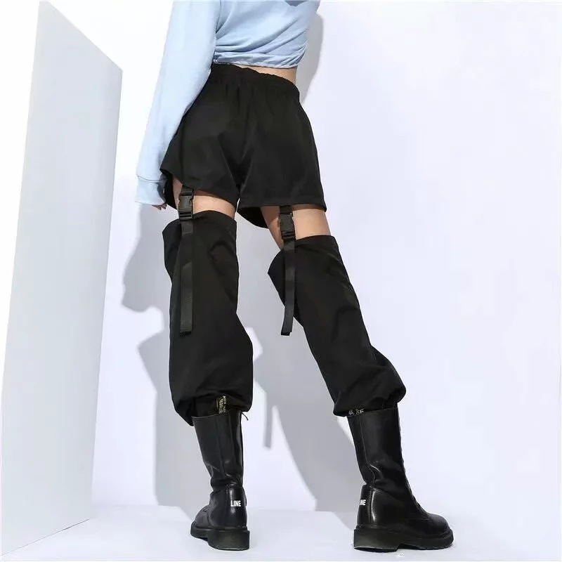 Title 2, Pants Adjustable Buckle Hip Hop spring Women Black