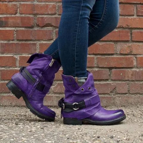 Low heel square heel low boots - Purple