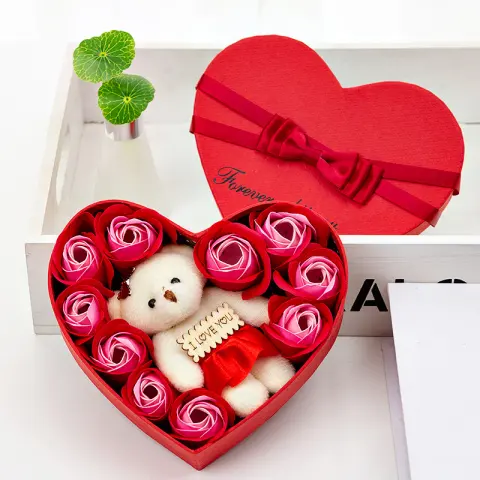 10 Soap Flower Rose Gift Box Bear Christmas Girlfriend