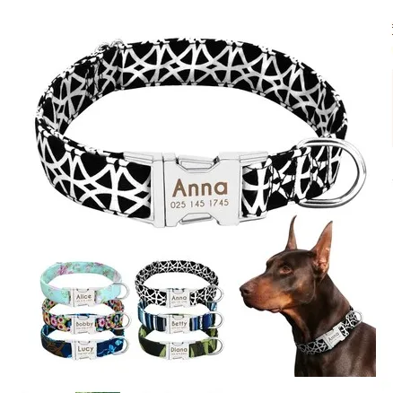 Cat Dog Collar Collar Lettering Anti lost Tag Small Large Dog Traction Rope Collar Bell Dog Tag Custom Annablack White Grid - Shop at LoveMi