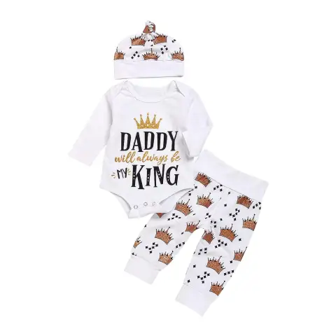 New Baby Boys Clothing Set Tops Romper +Crown Pants