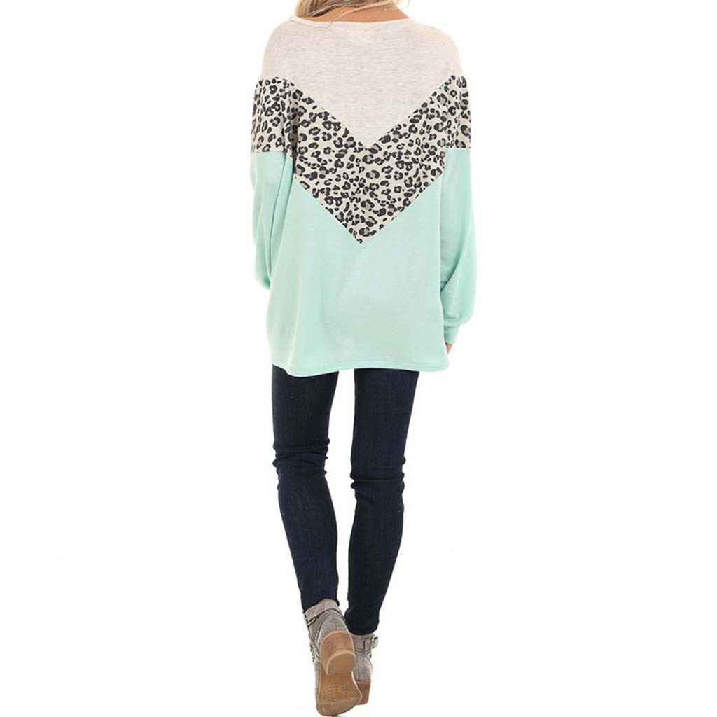 Women's Long Sleeve Paneled Leopard T-Shirt