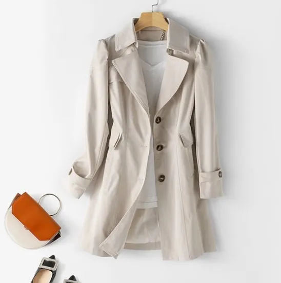 Trench coat women's new spring and autumn coat Korean style slim long White - Shop at LoveMi