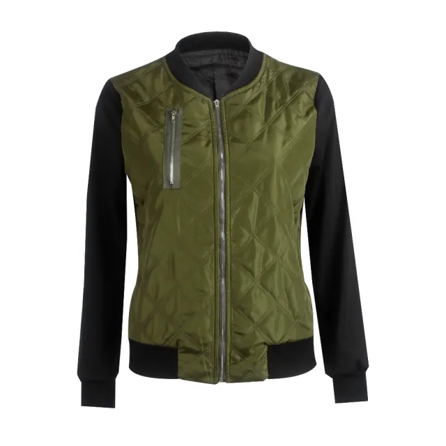 autumn and winter new solid color fashion zipped cotton jacket women jacket Green - Shop at LoveMi