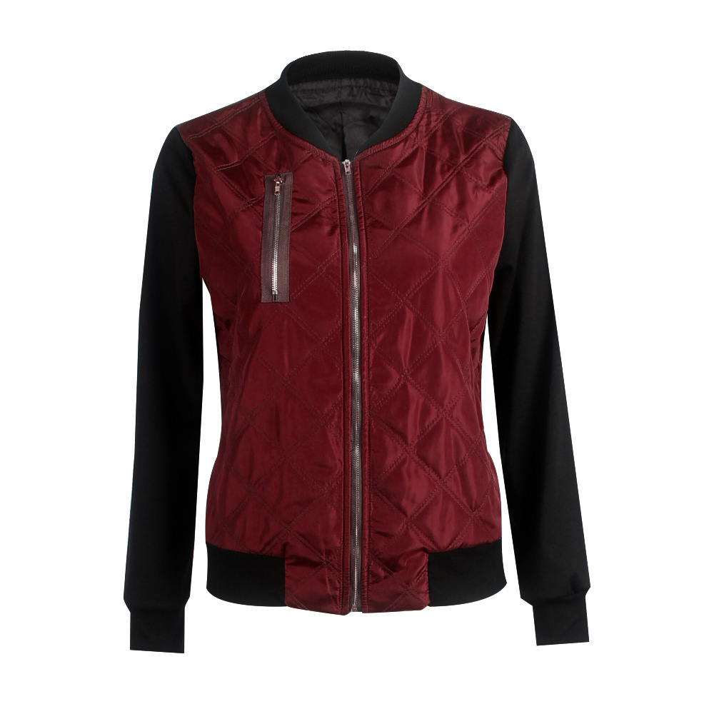 autumn and winter new solid color fashion zipped cotton jacket women jacket Wine Red - Shop at LoveMi