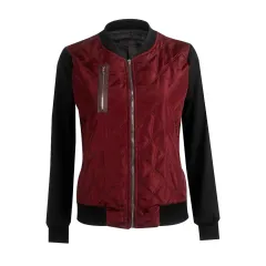 autumn and winter new solid color fashion zipped cotton jacket women jacket - Wine Red - View 1