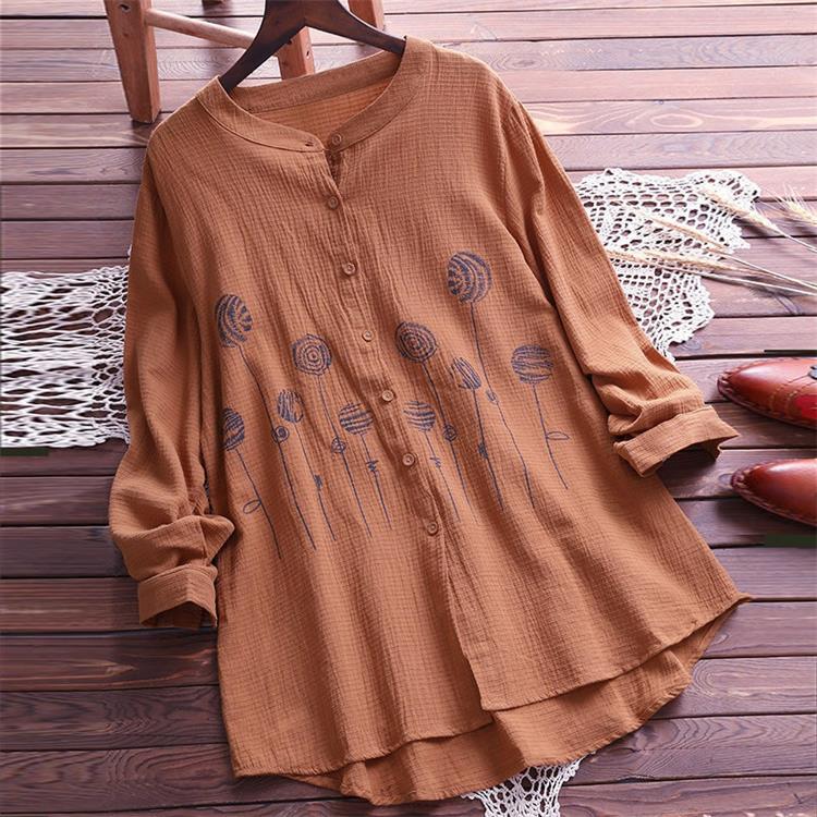 Long-sleeve vintage button-print shirt