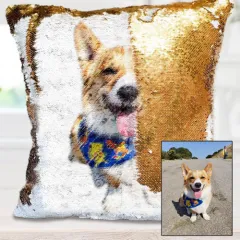 Custom Photo Cushion Cover Diy Personalised Sequin Luminous Pillowcase Room Decoration Baby Wedding Pet Photos Printed - Gold - View 1