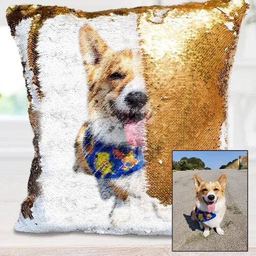 Custom Photo Cushion Cover Diy Personalized Sequin Luminous Pillowcase Room Decoration Baby Wedding Pet Photos Printed - Gold