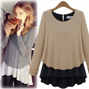 Fake two-piece stitching chiffon shirt bottoming shirt