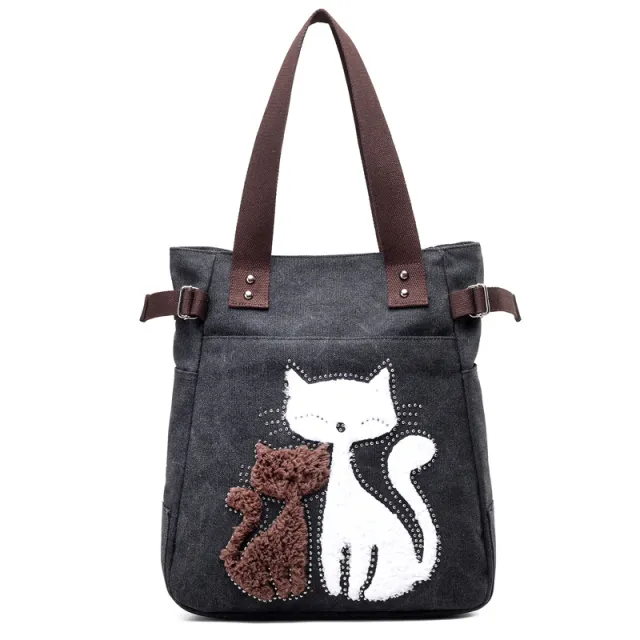 KVKY Women Canvas Bag Handbag Famous Brand Shoulder Bags Femal Canvas Bags with Cute Plush Cat Appliques Beach Bag Sac A Main Black - Shop at LoveMi