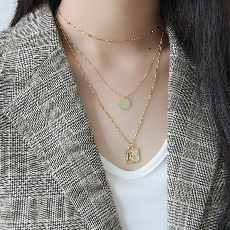 Simple Rose Square Coin Necklace