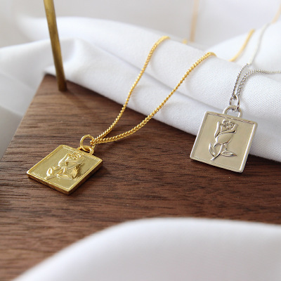 Simple Rose Square Coin Necklace