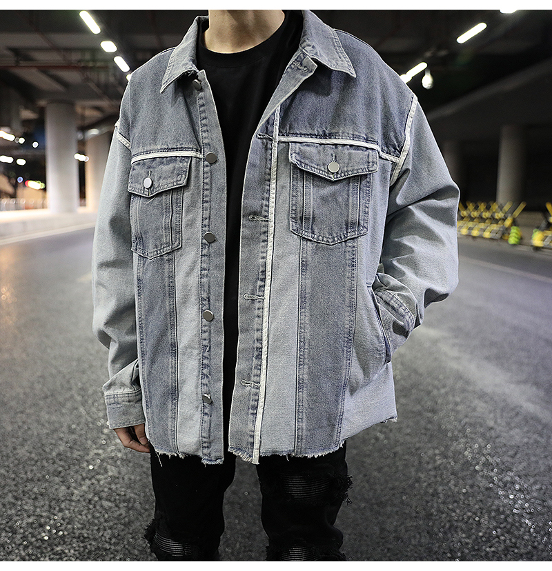 European and American colorblock edging denim jacket