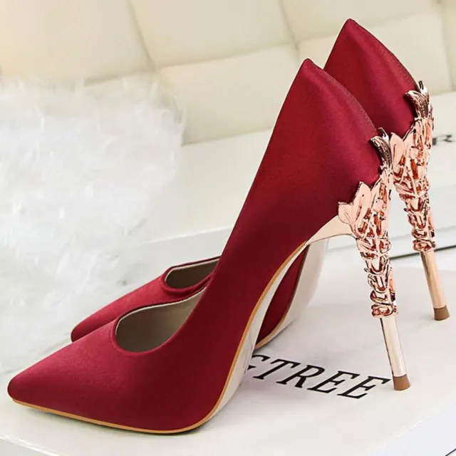 High heeled women's autumn satin women's shoes Wine - Shop at LoveMi