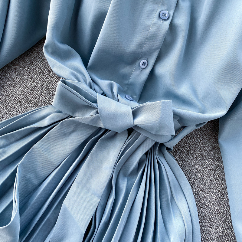 Stand-up collar breasted slim dress