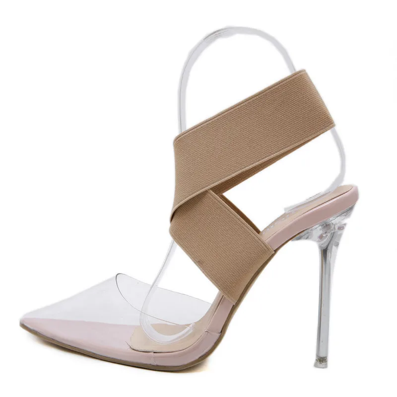 Apricot Toe Transparent Stiletto Heel Sandals - Apricot