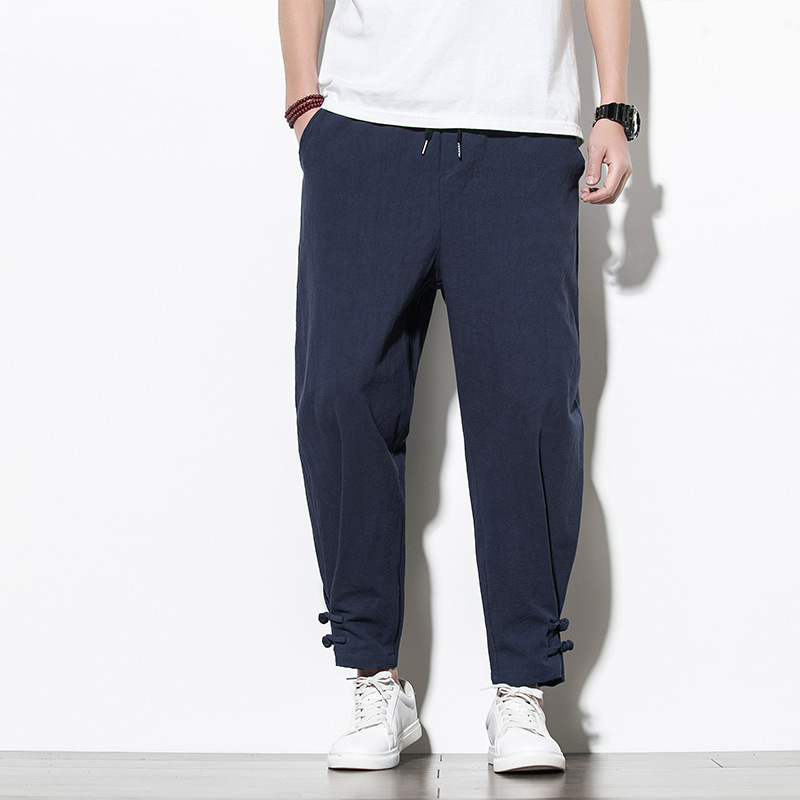Chinese Style Cotton Linen Men's Track Pants
