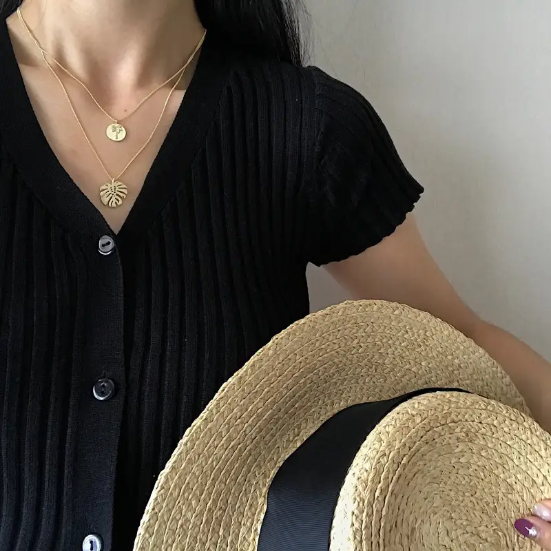 Flowing Gold Monstera Double Necklace
